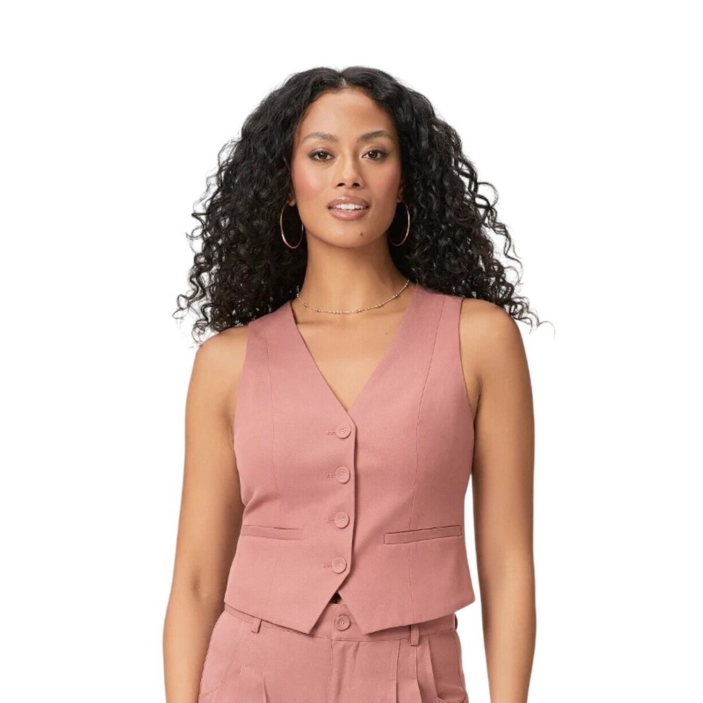 PAIGE Rosy Pink V Neck‎ Button Front Sleeveless Vest Tailored Crop NWOT S 4